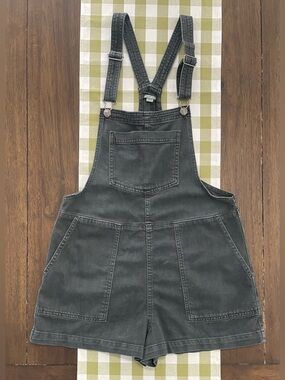 aerie Gray Washed Denim Short Overalls